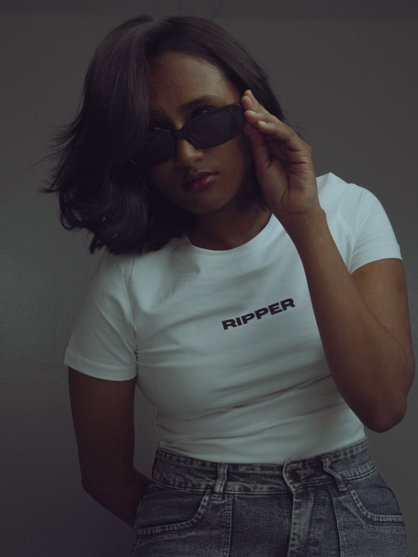 Ripper Logo - Ripper Round Neck Crop Baby Tee ( WHITE)
