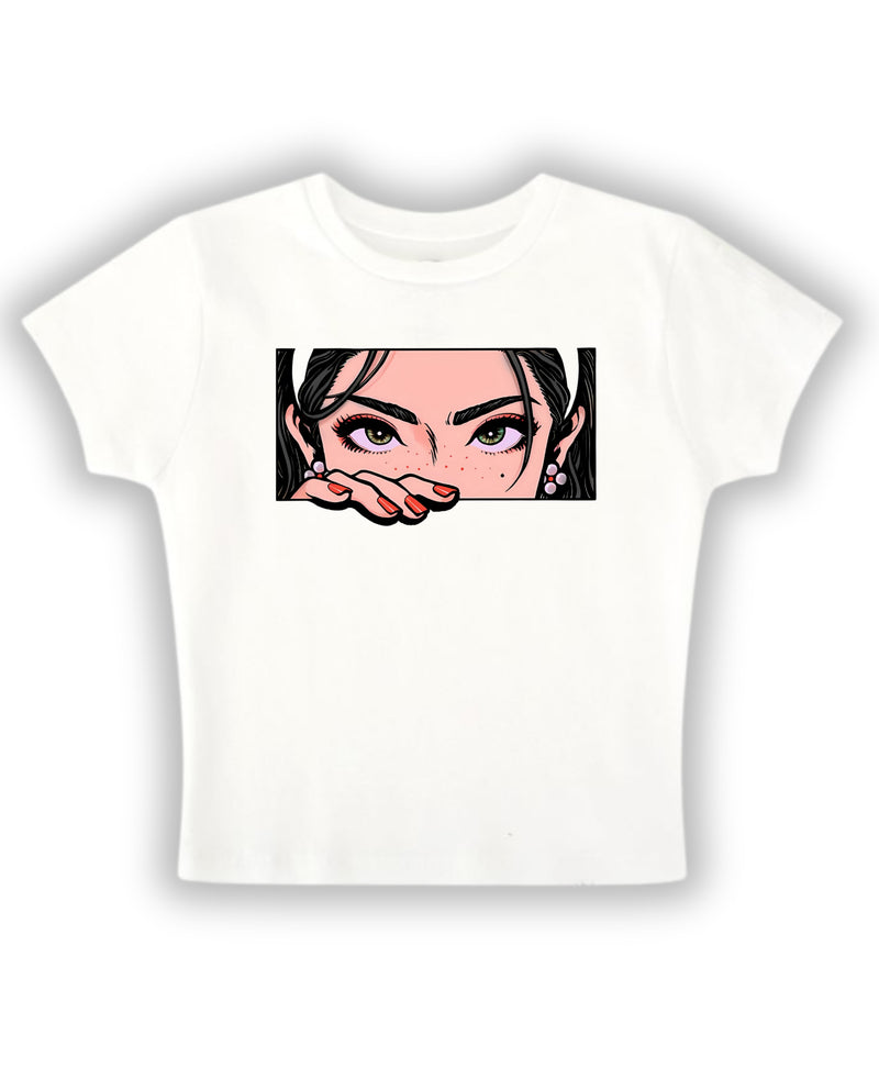 Eyes On Me – Women’s Graphic Baby Tee | Pop Art Style Crop Top